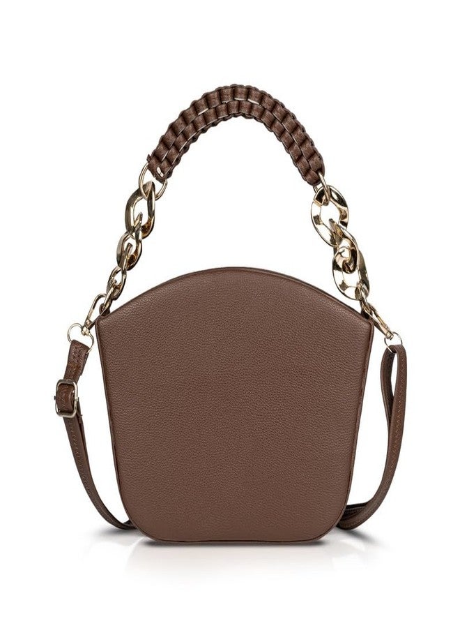 كاتشي حقيبة كتف نسائية جذابة من الجلد الصناعي البني مع سحاب إغلاق - Image 2